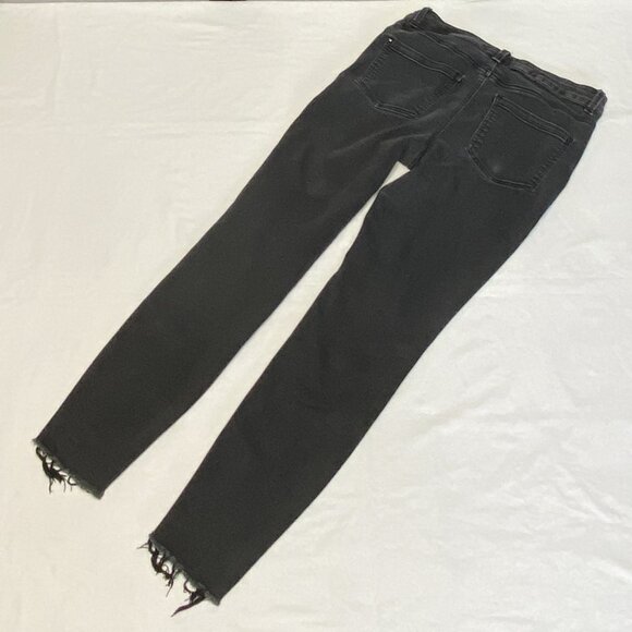 Maurices Everflex High Rise Skinny Button Fly Distressed Black Jeans 8 Raw Hem - Picture 9 of 13